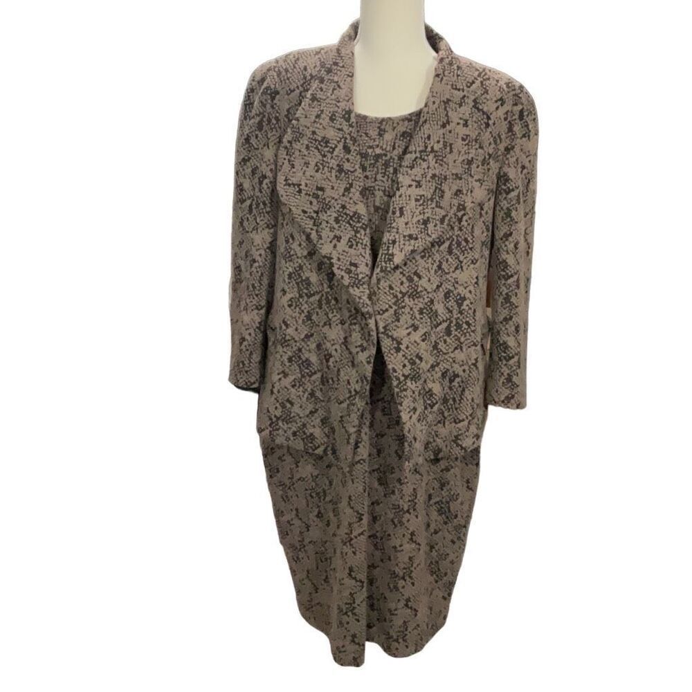 Vintage 1990s Calvin Klein 2pc Sheath Dress and Open Jacket Brown Textured Sz 14